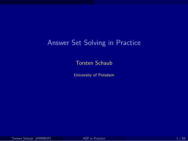 answer set solving in practice