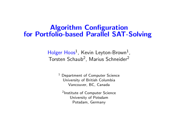 algorithm configuration for portfolio based parallel sat