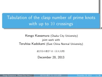 Tabulation of the clasp number of prime knots with up to 10 crossings  .  .  .  .  . Kengo Kawamura