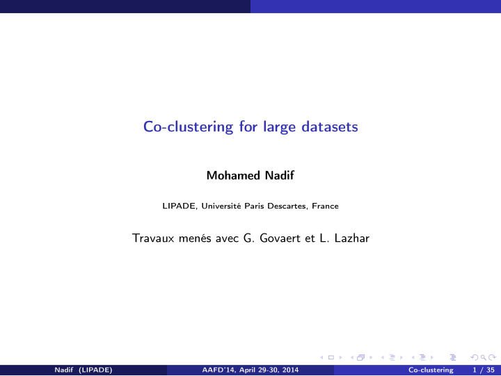 co clustering for large datasets