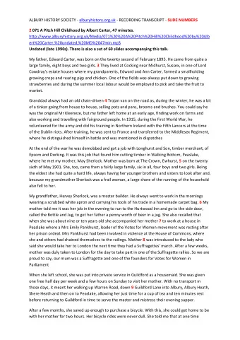 ALBURY HISTORY SOCIETY - alburyhistory.org.uk - RECORDING TRANSCRIPT - SLIDE NUMBERS  2 071 A Pitch