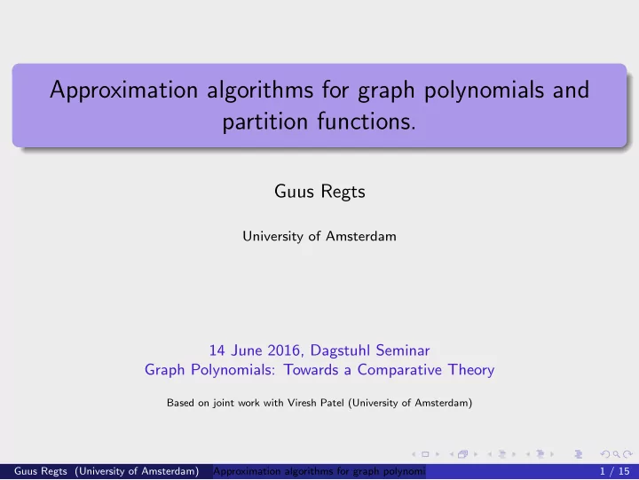 approximation algorithms for graph polynomials and