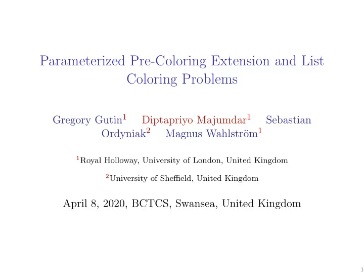 parameterized pre coloring extension and list coloring