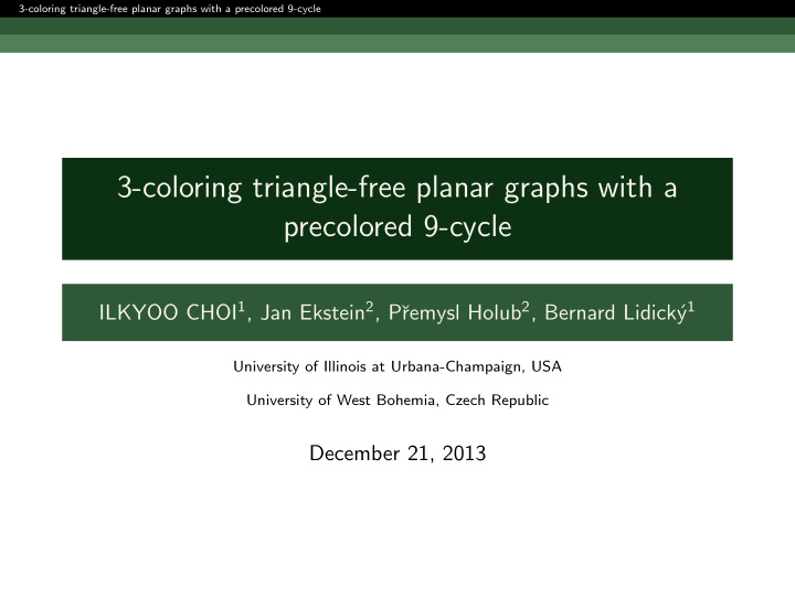 3 coloring triangle free planar graphs with a precolored