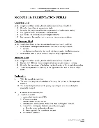 MODULE 11: PRESENTATION SKILLS  Cognitive Goal  At the completion of this module, the