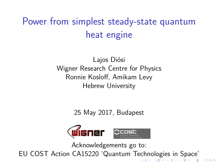 power from simplest steady state quantum heat engine