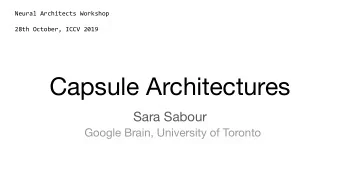 Capsule Architectures  Sara Sabour  Google Brain, University of Toronto  Joint work with  Geoff