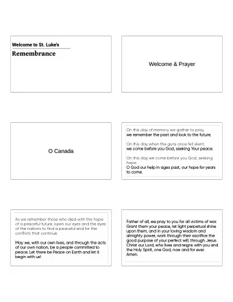 Remembrance  Remembrance  Welcome &amp; Prayer  Welcome &amp; Prayer  On this day of memory we