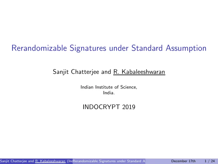 rerandomizable signatures under standard assumption