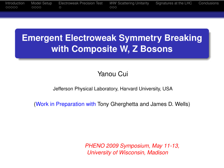 emergent electroweak symmetry breaking with composite w z