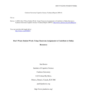 Dont Waste Student Work: Using Classroom Assignments to Contribute to Online  Resources  Jim