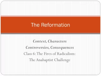 The Reformation  Context, Characters Controversies, Consequences  Class 6: The Fires of Radicalism:
