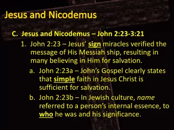 C. Jesus and Nicodemus  John 2:23  3:21 1. John 2:23  Jesus sign miracles verified the