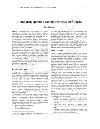 e  c  Comparing question asking strategies for Cluedo  n John Kingston 1  e Abstract 1 The game of