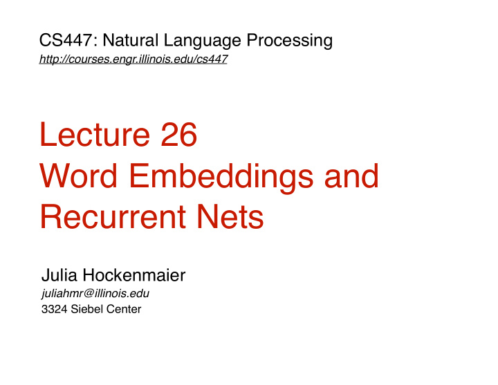 lecture 26 word embeddings and recurrent nets