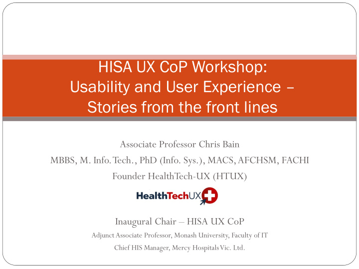 hisa ux cop workshop usability and user experience