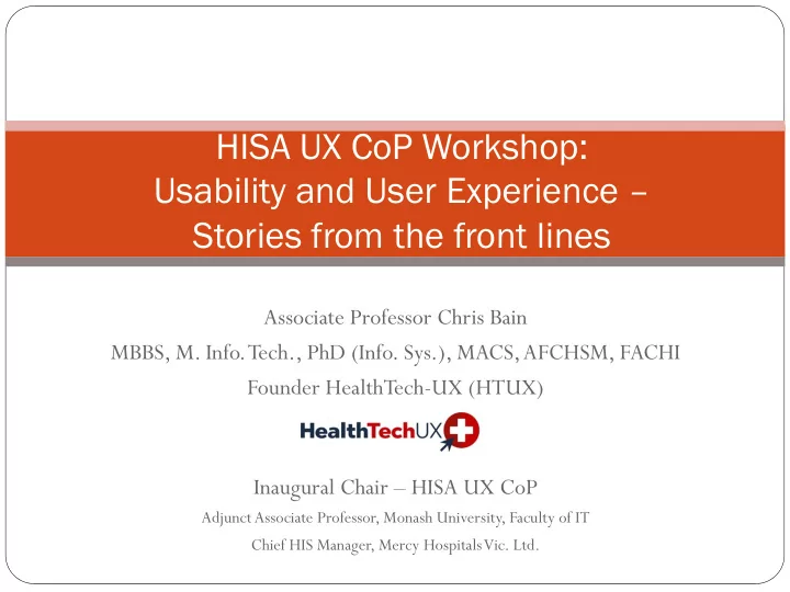 hisa ux cop workshop usability and user experience