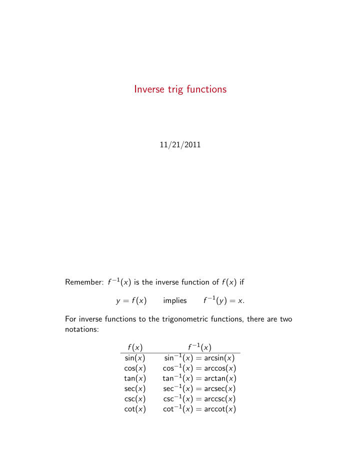 inverse trig functions