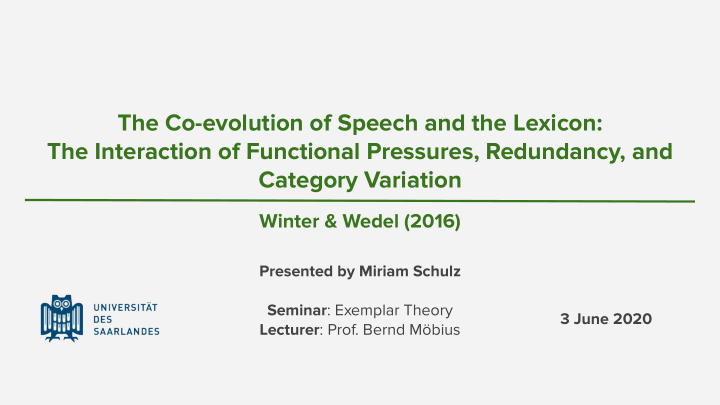 the co evolution of speech and the lexicon the