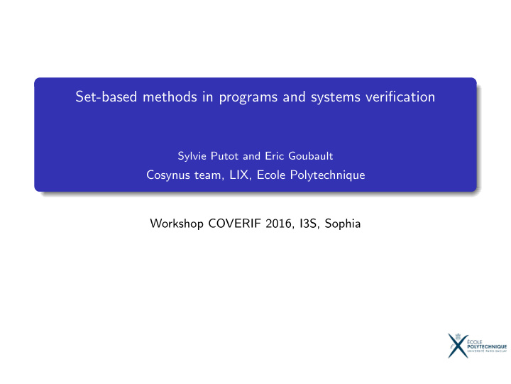 set based methods in programs and systems verification