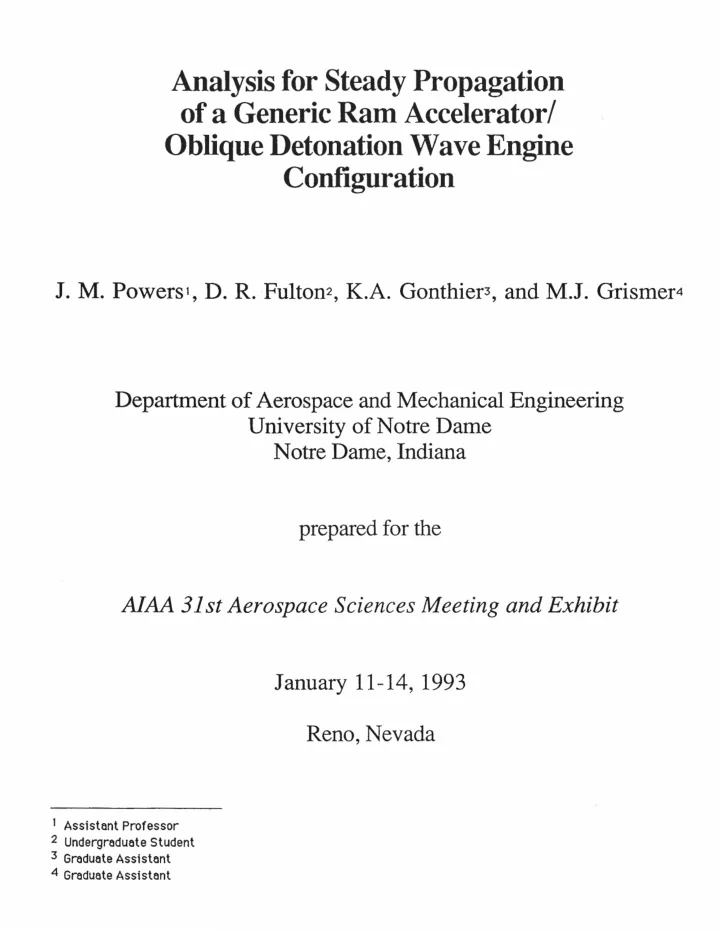 analysis for steady propagation of a generic ram