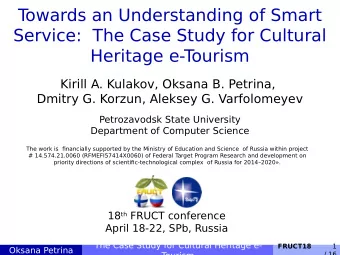 T  owards an Understanding of Smart  Service:  The Case Study for Cultural  Heritage e-T  ourism
