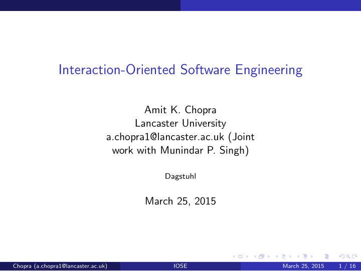 interaction oriented software engineering
