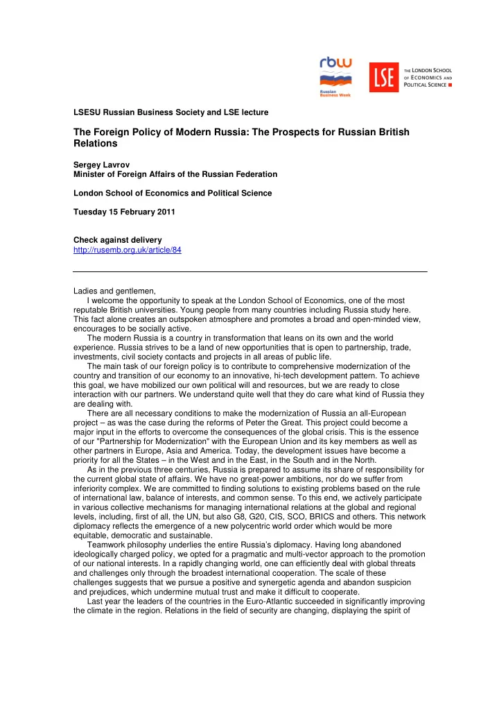 the foreign policy of modern russia the prospects for