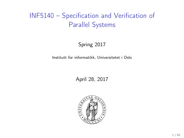 inf5140 specification and verification of parallel systems