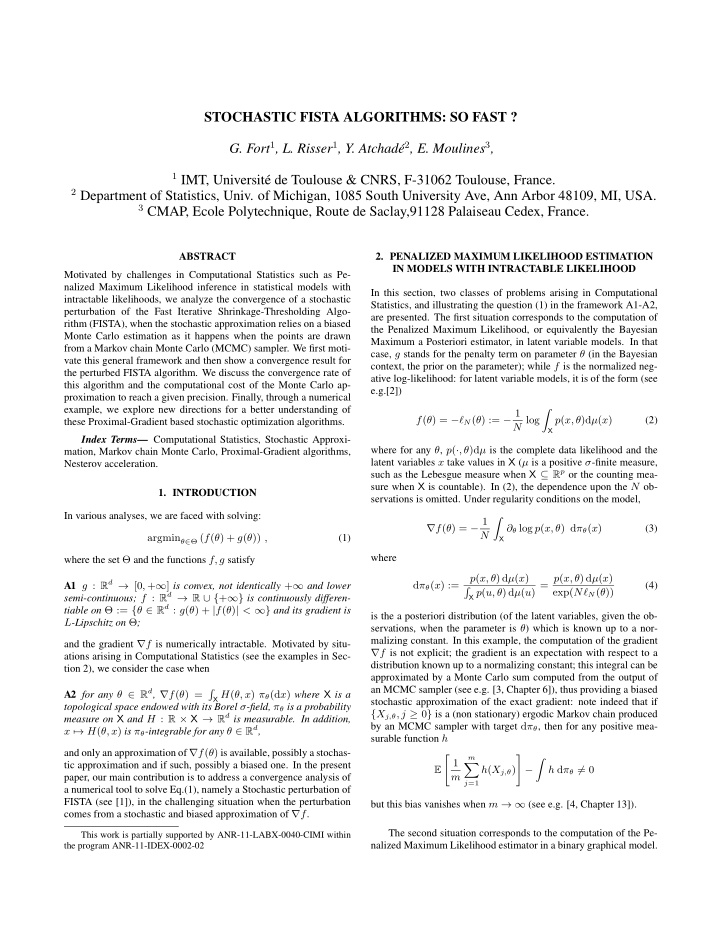 stochastic fista algorithms so fast g fort 1 l risser 1 y