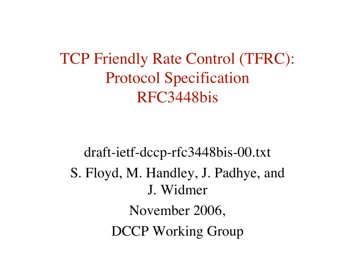 tcp friendly rate control tfrc protocol specification