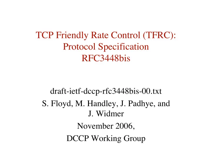 tcp friendly rate control tfrc protocol specification