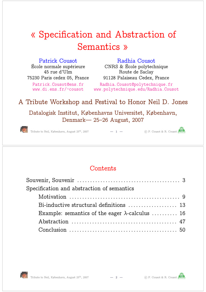 specification and abstraction of semantics