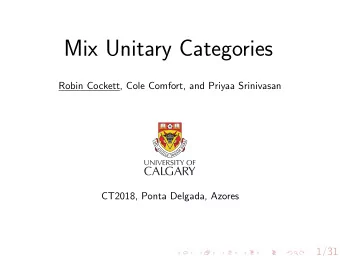 Mix Unitary Categories  Robin Cockett, Cole Comfort, and Priyaa Srinivasan  CT2018, Ponta Delgada,