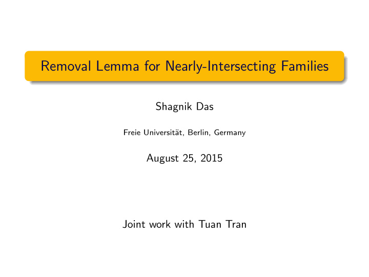 removal lemma for nearly intersecting families