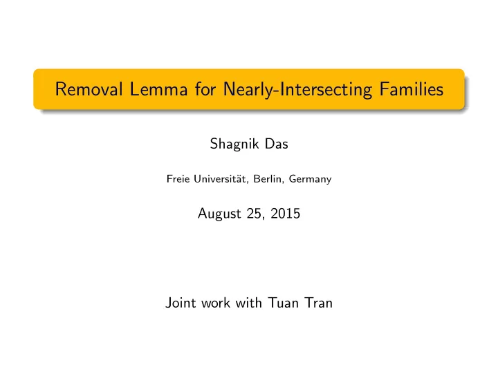 removal lemma for nearly intersecting families