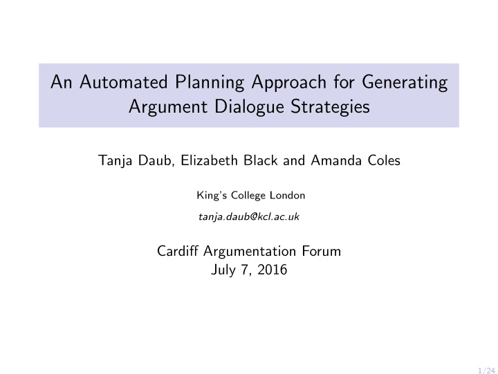 an automated planning approach for generating argument