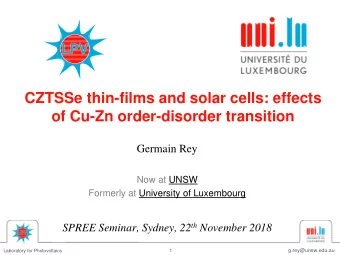 of Cu-Zn order-disorder transition  Germain Rey  Now at UNSW  Formerly at University of Luxembourg