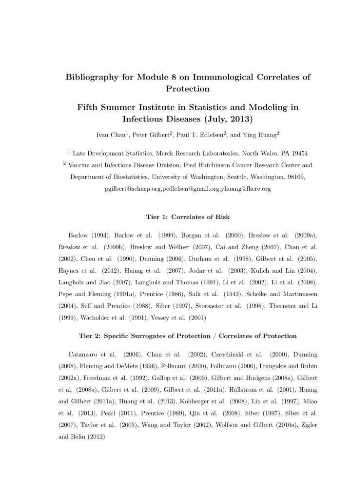 bibliography for module 8 on immunological correlates of