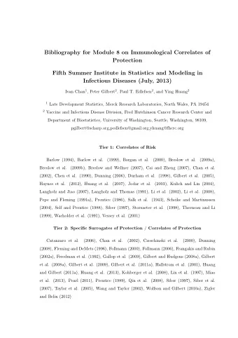 Bibliography for Module 8 on Immunological Correlates of  Protection  Fifth Summer Institute in