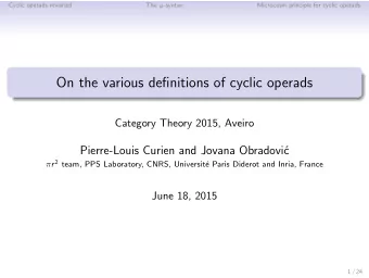 On the various definitions of cyclic operads  Category Theory 2015, Aveiro  Pierre-Louis Curien and