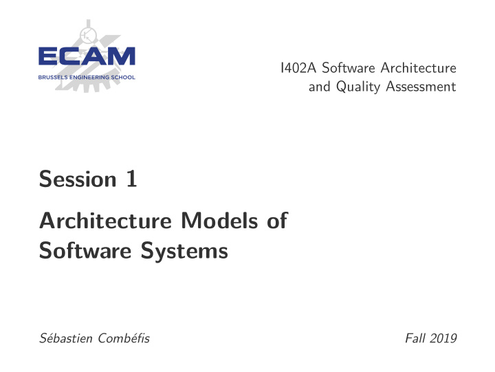 session 1 architecture models of software systems