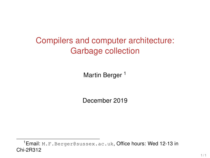 compilers and computer architecture garbage collection