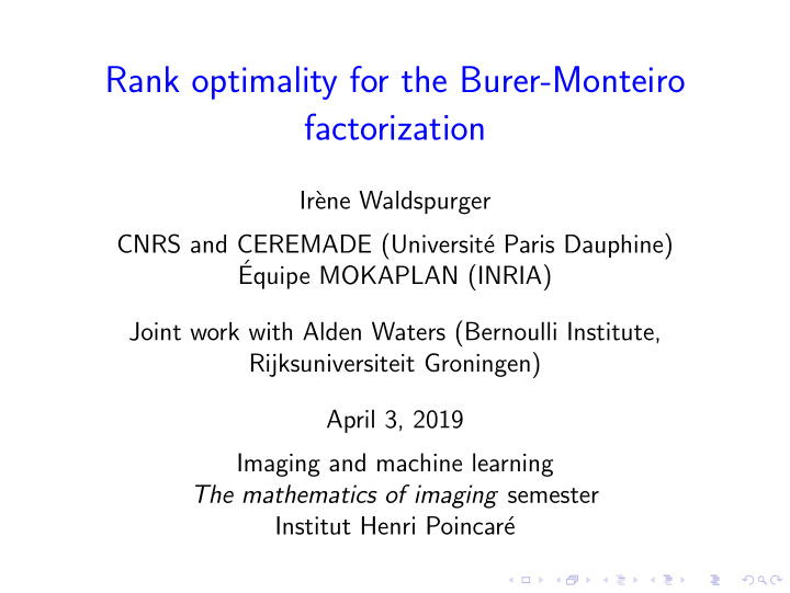 rank optimality for the burer monteiro factorization