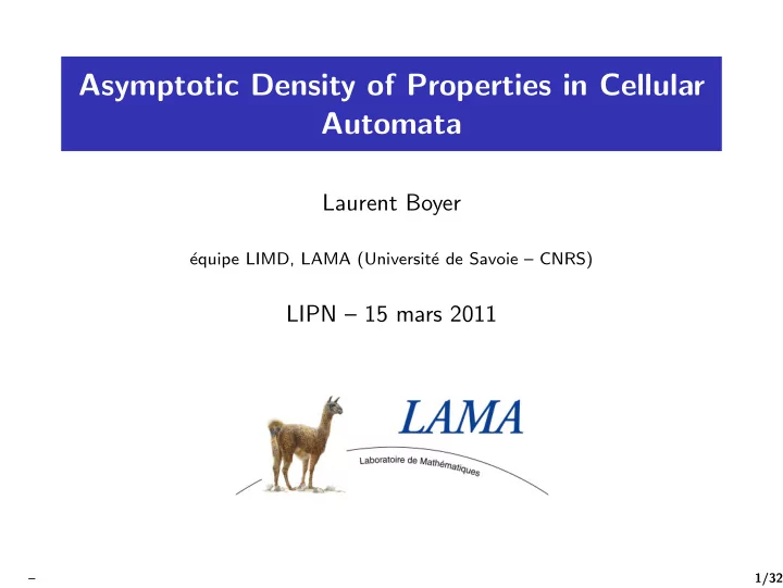 asymptotic density of properties in cellular automata