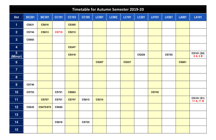 timetable for autumn semester 2019 20