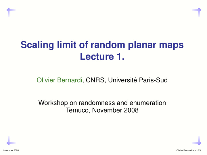 scaling limit of random planar maps lecture 1
