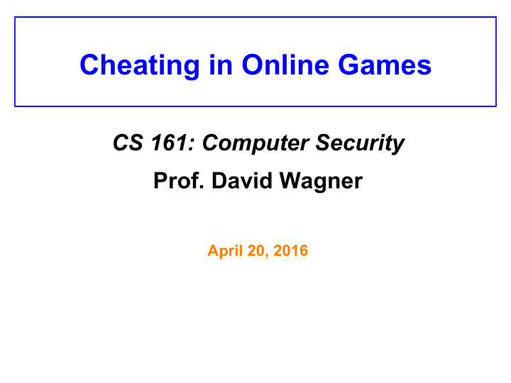 cheating in online games