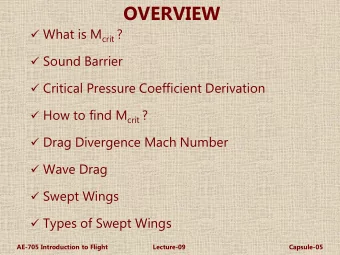 OVERVIEW  What is M crit ?  Sound Barrier  Critical Pressure Coefficient Derivation