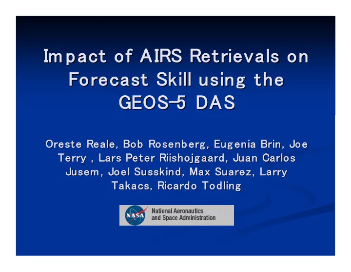 im pact of airs retrievals on im pact of airs retrievals